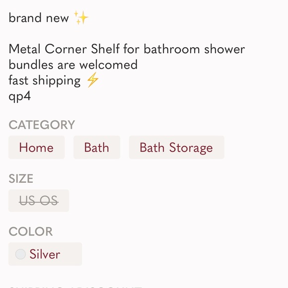 Brand New METAL Corner Shelf Bathroom Shower Accessories tub bath shampoo holder - Picture 9 of 10